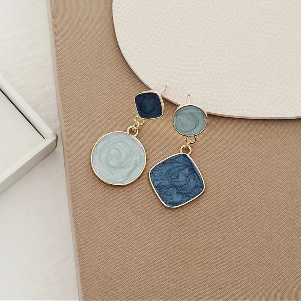 Contrast Color Earrings Female Simple Geometric Asymmetrical Stud